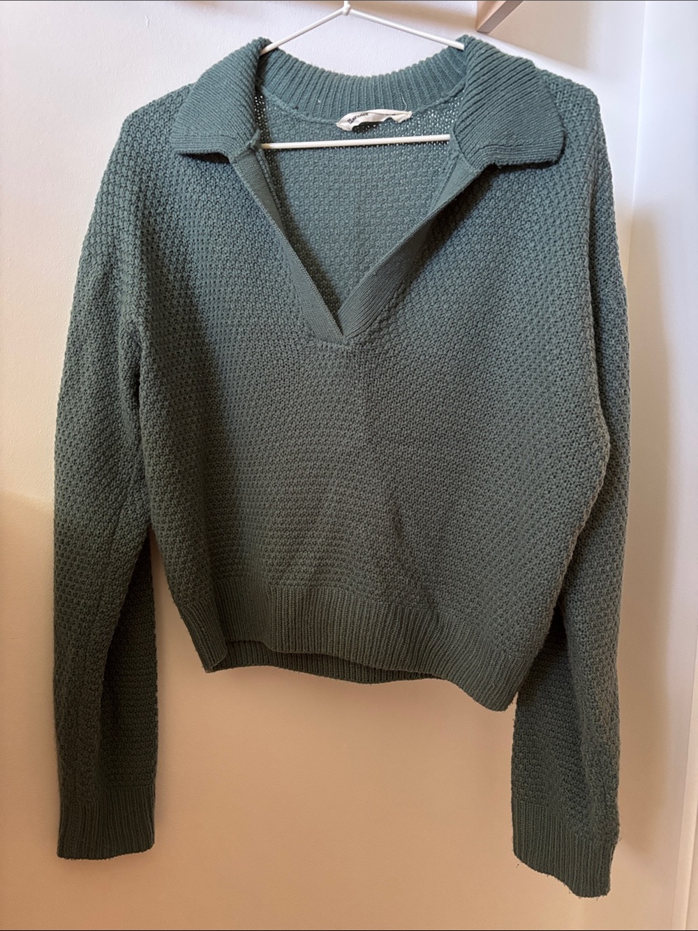 Bluenotes Sage Green Textured V-Neck Collar Sweater